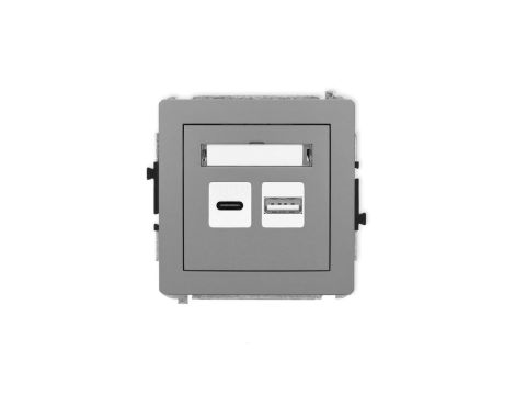 DECO Mechanizm ładowarki USB podwójnej USB C + USB A, 30W max. szary mat 27DCUSB-10