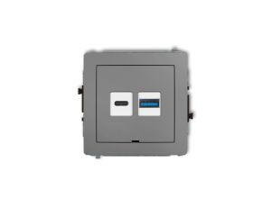 DECO Mechanizm ładowarki USB podwójnej USB C + USB A, 30W max., bez pola opisowego szary mat 27DCUSBBO-10