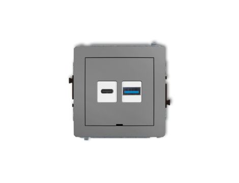 DECO Mechanizm ładowarki USB podwójnej USB C + USB A, 30W max., bez pola opisowego szary mat 27DCUSBBO-10