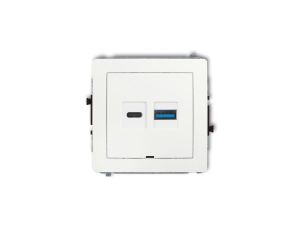 DECO Mechanizm ładowarki USB podwójnej USB C + USB A, 30W max., bez pola opisowego biały mat 25DCUSBBO-10