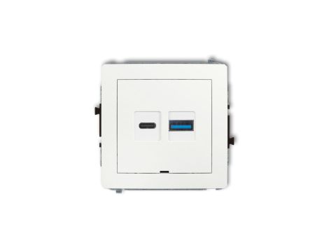 DECO Mechanizm ładowarki USB podwójnej USB C + USB A, 30W max., bez pola opisowego biały mat 25DCUSBBO-10