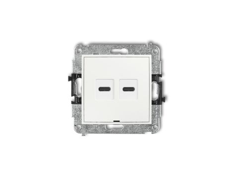 MINI Mechanizm ładowarki USB podwójnej 2xUSB C, 30W max., bez pola opisowego biały MCUSBBO-9