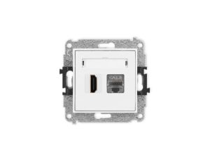 ICON Mechanizm gniazda pojedynczego HDMI 2.1, 8K + gniazda komp. poj. 1xRJ45, kat. 8, ekranowany, 8-stykowy biały IGHK-88