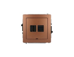 DECO Mechanizm gniazda HDMI 2.1, 8K + gniazda 1xRJ45, kat. 6A, 8-stykowy, bez pola opisowego brązowy metalik 9DGHKBO-86A