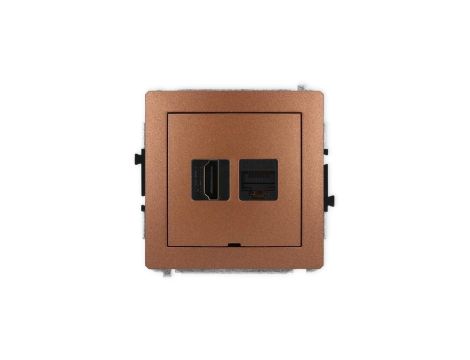 DECO Mechanizm gniazda HDMI 2.1, 8K + gniazda 1xRJ45, kat. 6A, 8-stykowy, bez pola opisowego brązowy metalik 9DGHKBO-86A