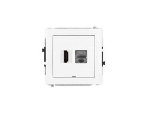 DECO Mechanizm gniazda HDMI 2.1, 8K + gniazda 1xRJ45, kat. 8, ekranowany, 8-stykowy, bez pola opisowego biały DGHKBO-88