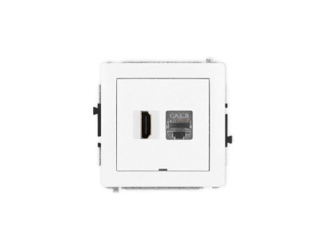 DECO Mechanizm gniazda HDMI 2.1, 8K + gniazda 1xRJ45, kat. 8, ekranowany, 8-stykowy, bez pola opisowego biały DGHKBO-88