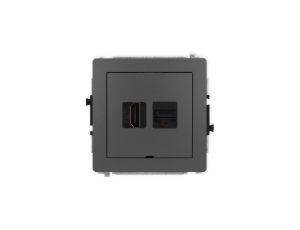 DECO Mechanizm gniazda HDMI 2.1, 8K + gniazda 1xRJ45, kat. 6A, 8-stykowy, bez pola opisowego grafitowy mat 28DGHKBO-86A