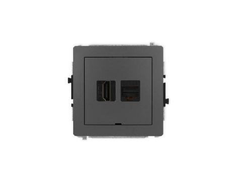 DECO Mechanizm gniazda HDMI 2.1, 8K + gniazda 1xRJ45, kat. 6A, 8-stykowy, bez pola opisowego grafitowy mat 28DGHKBO-86A