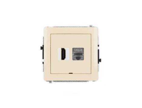 DECO Mechanizm gniazda HDMI 2.1, 8K + gniazda 1xRJ45, kat. 8, ekranowany, 8-stykowy, bez pola opisowego beżowy 1DGHKBO-88