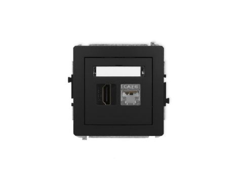 DECO Mechanizm gniazda pojedynczego HDMI 2.0, 4K + gniazda komp. poj. 1xRJ45, kat. 6, ekranowany, 8-stykowy czarny mat 12DGHK-46