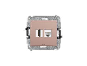 ICON Mechanizm gniazda HDMI 2.0, 4K + gniazda komp. poj. 1xRJ45, kat. 6A, 8-stykowy, bez pola opisowego łososiowy 62IGHKBO-46A