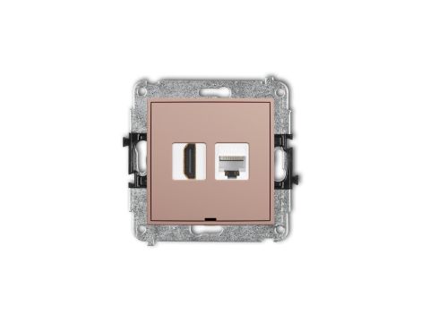 ICON Mechanizm gniazda HDMI 2.0, 4K + gniazda komp. poj. 1xRJ45, kat. 6A, 8-stykowy, bez pola opisowego łososiowy 62IGHKBO-46A