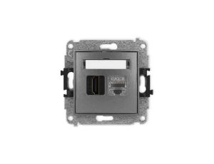 MINI Mechanizm gniazda pojedynczego HDMI 2.1, 8K + gniazda komp. poj. 1xRJ45, kat. 8, ekranowany, 8-stykowy grafitowy 11MGHK-88