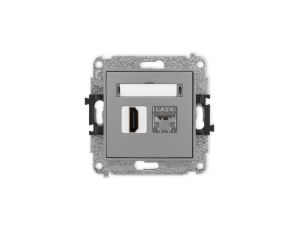 ICON Mechanizm gniazda pojedynczego HDMI 2.0, 4K + gniazda komp. poj. 1xRJ45, kat. 6, ekranowany, 8-stykowy szary mat 27IGHK-46