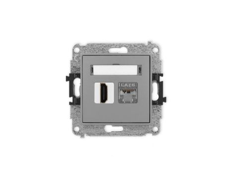 ICON Mechanizm gniazda pojedynczego HDMI 2.0, 4K + gniazda komp. poj. 1xRJ45, kat. 6, ekranowany, 8-stykowy szary mat 27IGHK-46