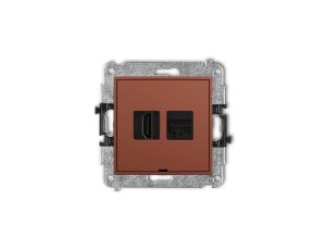 MINI Mechanizm gniazda HDMI 2.0, 4K + gniazda komp. poj. 1xRJ45, kat. 6A, 8-stykowy, bez pola opisowego terakota 63MGHKBO-46A