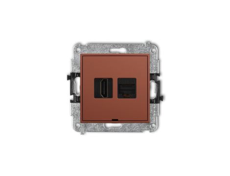 MINI Mechanizm gniazda HDMI 2.0, 4K + gniazda komp. poj. 1xRJ45, kat. 6A, 8-stykowy, bez pola opisowego terakota 63MGHKBO-46A