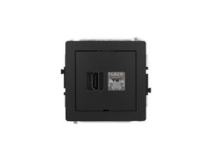 DECO Mechanizm gniazda HDMI 2.0, 4K + gniazda 1xRJ45, kat. 6, ekranowany, 8-stykowy, bez pola opisowego czarny mat 12DGHKBO-46