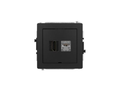 DECO Mechanizm gniazda HDMI 2.0, 4K + gniazda 1xRJ45, kat. 6, ekranowany, 8-stykowy, bez pola opisowego czarny mat 12DGHKBO-46