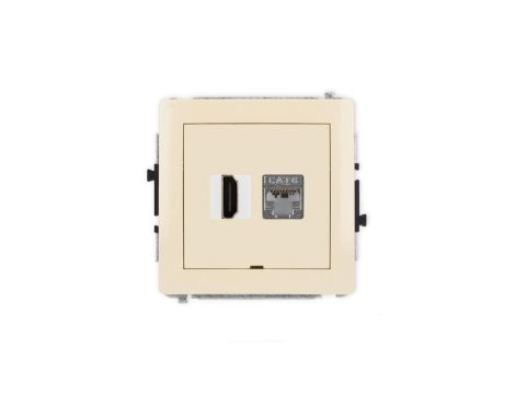 DECO Mechanizm gniazda HDMI 2.0, 4K + gniazda 1xRJ45, kat. 6, ekranowany, 8-stykowy, bez pola opisowego beżowy 1DGHKBO-46