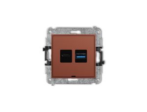 MINI Mechanizm ładowarki USB podwójnej USB C + USB A, 30W max., bez pola opisowego terakota 63MCUSBBO-10