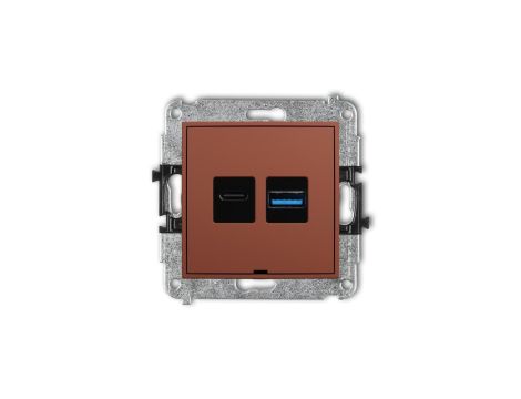 MINI Mechanizm ładowarki USB podwójnej USB C + USB A, 30W max., bez pola opisowego terakota 63MCUSBBO-10