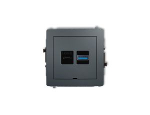 DECO Mechanizm ładowarki USB podwójnej USB C + USB A, 30W max., bez pola opisowego grafitowy mat 28DCUSBBO-10
