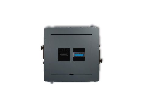 DECO Mechanizm ładowarki USB podwójnej USB C + USB A, 30W max., bez pola opisowego grafitowy mat 28DCUSBBO-10