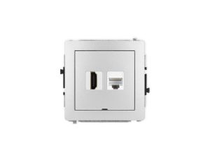 DECO Mechanizm gniazda HDMI 2.0, 4K + gniazda 1xRJ45, kat. 6A, 8-stykowy, bez pola opisowego srebrny metalik 7DGHKBO-46A