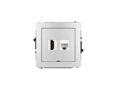 DECO Mechanizm gniazda HDMI 2.0, 4K + gniazda 1xRJ45, kat. 6A, 8-stykowy, bez pola opisowego srebrny metalik 7DGHKBO-46A