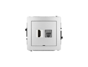 DECO Mechanizm gniazda HDMI 2.1, 8K + gniazda 1xRJ45, kat. 8, ekranowany, 8-stykowy, bez opisu srebrny metalik 7DGHKBO-88