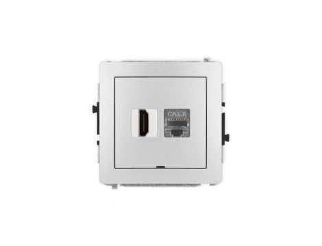DECO Mechanizm gniazda HDMI 2.1, 8K + gniazda 1xRJ45, kat. 8, ekranowany, 8-stykowy, bez opisu srebrny metalik 7DGHKBO-88