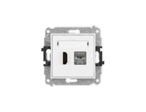 MINI Mechanizm gniazda pojedynczego HDMI 2.0, 4K + gniazda komp. poj. 1xRJ45, kat. 6, ekranowany, 8-stykowy biały mat 25MGHK-46