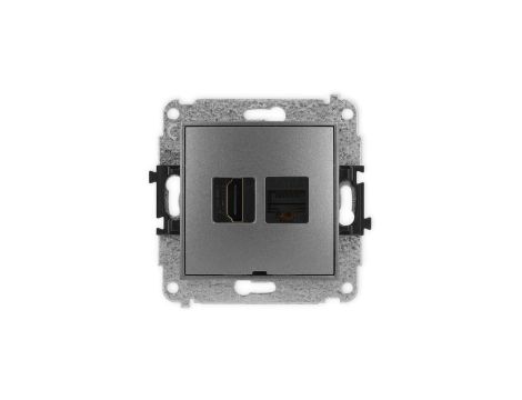 MINI Mechanizm gniazda HDMI 2.1, 8K + gniazda komp. poj. 1xRJ45, kat. 6A, 8-stykowy, bez pola opisowego grafitowy 11MGHKBO-86A