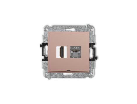 MINI Mechanizm gniazda HDMI 2.0, 4K + gniazda 1xRJ45, kat. 6, ekranowany, 8-stykowy, bez pola opisowego łososiowy 62MGHKBO-46