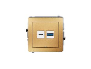 DECO Mechanizm ładowarki USB podwójnej USB C + USB A, 30W max., bez pola opisowego złoty 29DCUSBBO-10