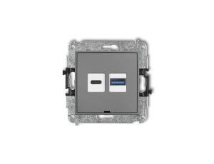 ICON Mechanizm ładowarki USB podwójnej USB C + USB A, 30W max., bez pola opisowego szary mat 27ICUSBBO-10