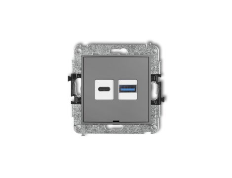 ICON Mechanizm ładowarki USB podwójnej USB C + USB A, 30W max., bez pola opisowego szary mat 27ICUSBBO-10