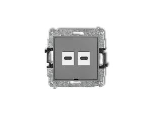 ICON Mechanizm ładowarki USB podwójnej 2xUSB C, 30W max., bez pola opisowego szary mat 27ICUSBBO-9