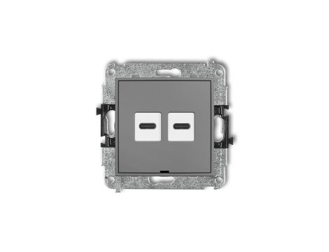ICON Mechanizm ładowarki USB podwójnej 2xUSB C, 30W max., bez pola opisowego szary mat 27ICUSBBO-9