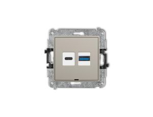 ICON Mechanizm ładowarki USB podwójnej USB C + USB A, 30W max., bez pola opisowego taupe 60ICUSBBO-10