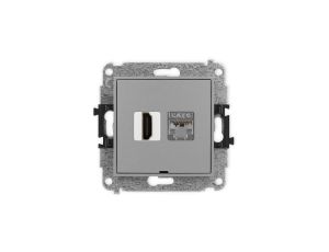 MINI Mechanizm gniazda HDMI 2.0, 4K + gniazda 1xRJ45, kat. 6, ekranowany, 8-stykowy, bez pola opisowego szary mat 27MGHKBO-46