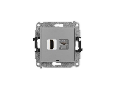 MINI Mechanizm gniazda HDMI 2.0, 4K + gniazda 1xRJ45, kat. 6, ekranowany, 8-stykowy, bez pola opisowego szary mat 27MGHKBO-46