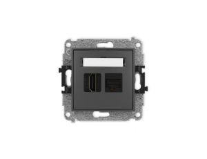 MINI Mechanizm gniazda pojedynczego HDMI 2.0, 4K + gniazda komp. poj. 1xRJ45, kat. 6A, 8-stykowy grafitowy mat 28MGHK-46A