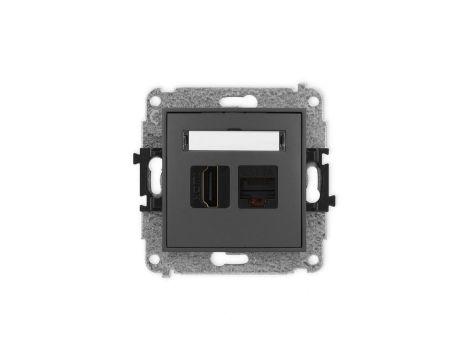 MINI Mechanizm gniazda pojedynczego HDMI 2.0, 4K + gniazda komp. poj. 1xRJ45, kat. 6A, 8-stykowy grafitowy mat 28MGHK-46A