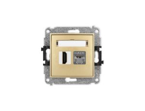 MINI Mechanizm gniazda pojedynczego HDMI 2.0, 4K + gniazda komp. poj. 1xRJ45, kat. 6, ekranowany, 8-stykowy złoty 29MGHK-46
