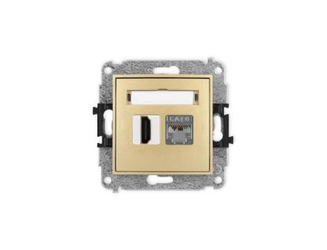 MINI Mechanizm gniazda pojedynczego HDMI 2.0, 4K + gniazda komp. poj. 1xRJ45, kat. 6, ekranowany, 8-stykowy złoty 29MGHK-46