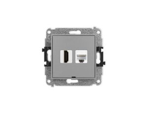 MINI Mechanizm gniazda HDMI 2.0, 4K + gniazda komp. poj. 1xRJ45, kat. 6A, 8-stykowy, bez pola opisowego szary mat 27MGHKBO-46A