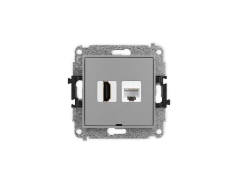 MINI Mechanizm gniazda HDMI 2.0, 4K + gniazda komp. poj. 1xRJ45, kat. 6A, 8-stykowy, bez pola opisowego szary mat 27MGHKBO-46A